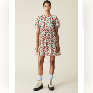 GANNI pleated Georgette rose print mini dress